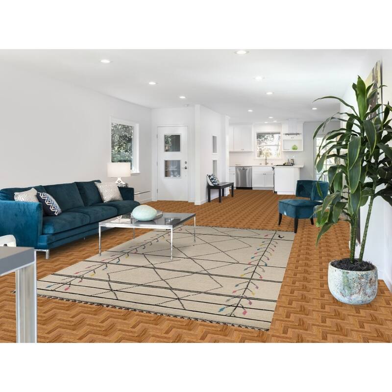 Beige / Ivory Moroccan Area Rug Hand-Knotted Wool Carpet - 6'0"x 9'7"