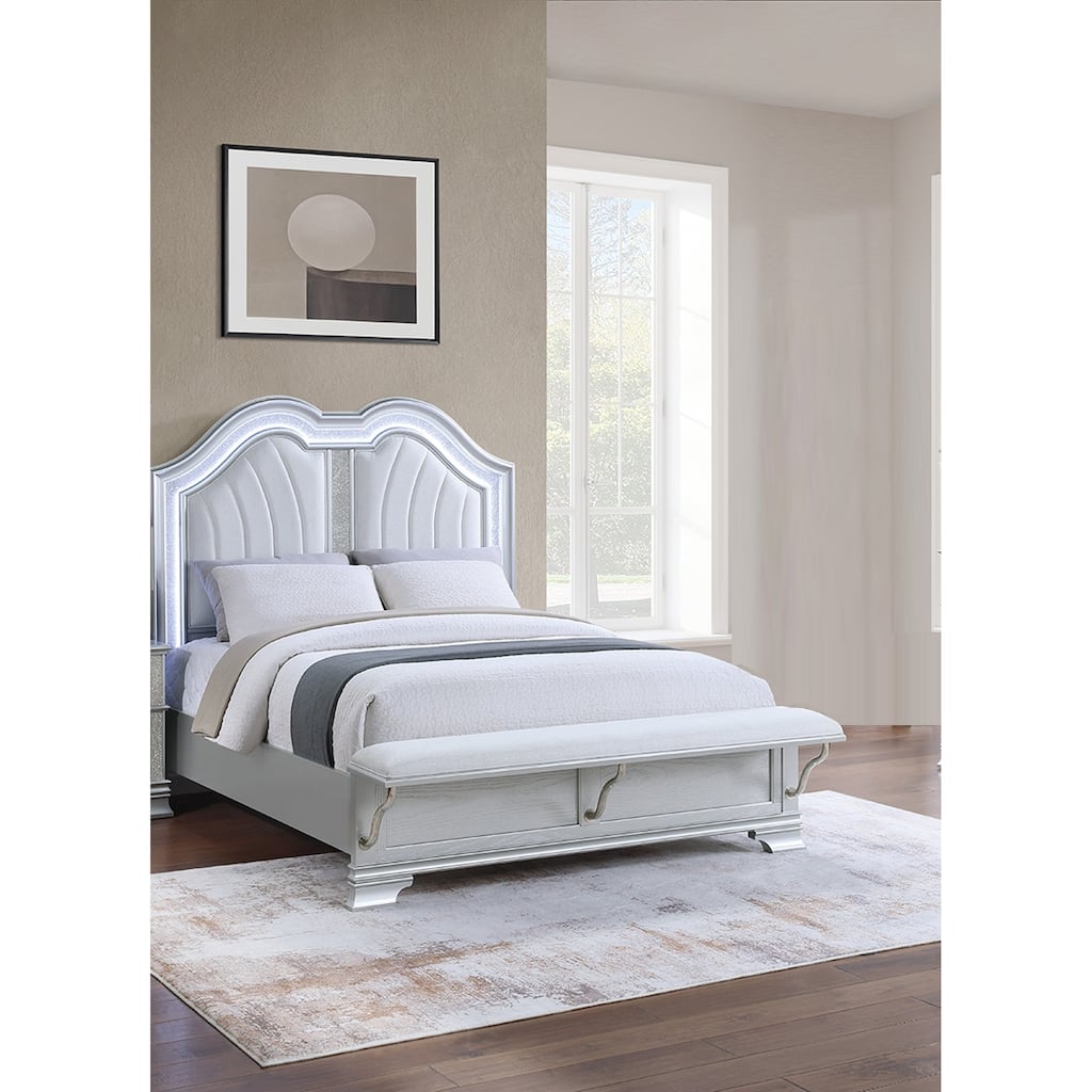 Traditional Style 1pc Bed Set Arched Upholstered Headboard Light Gray Finish