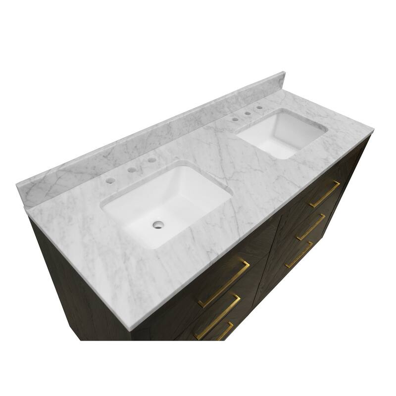 KitchenBathCollection Avery 60" Double Bathroom Vanity with Carrara Marble Top