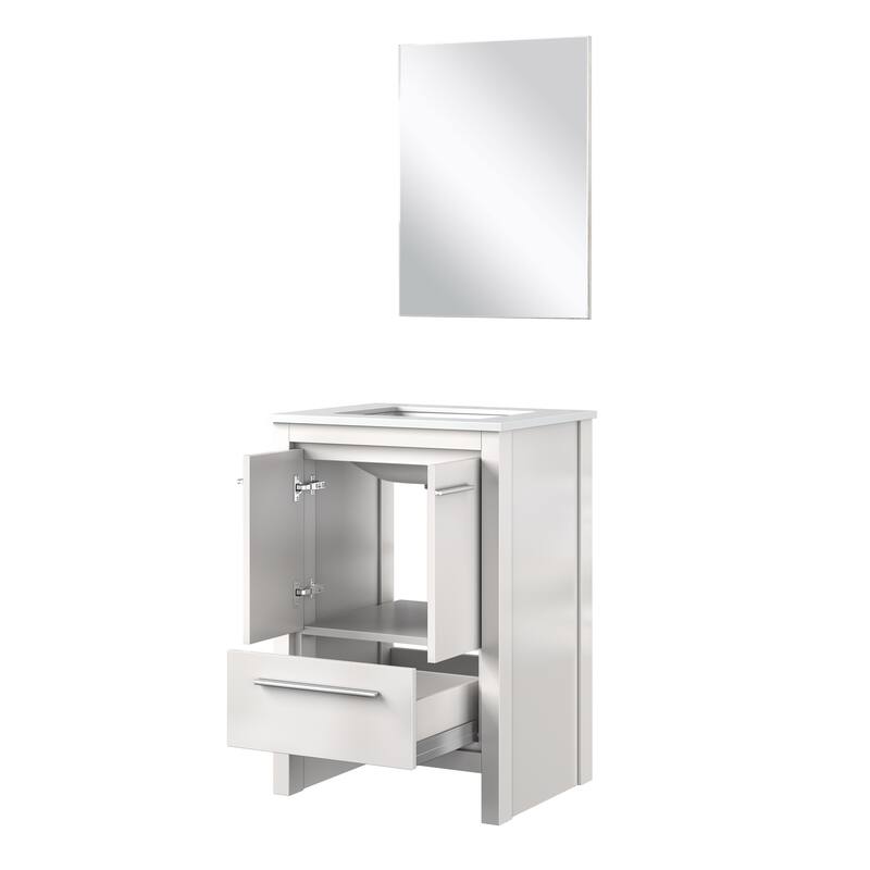 24" White Bathroom Vanity with Cultured Marble Countertop, Soft-Close Storage, 18" Mirror Included