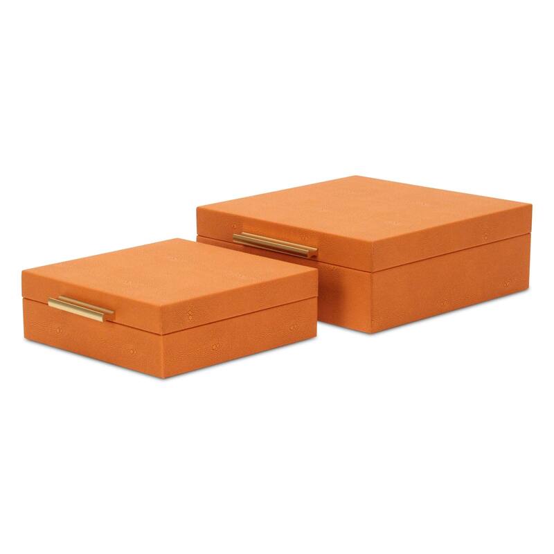 Faux Shagreen Storage Box Set - 10.5" - Orange - Set of 2