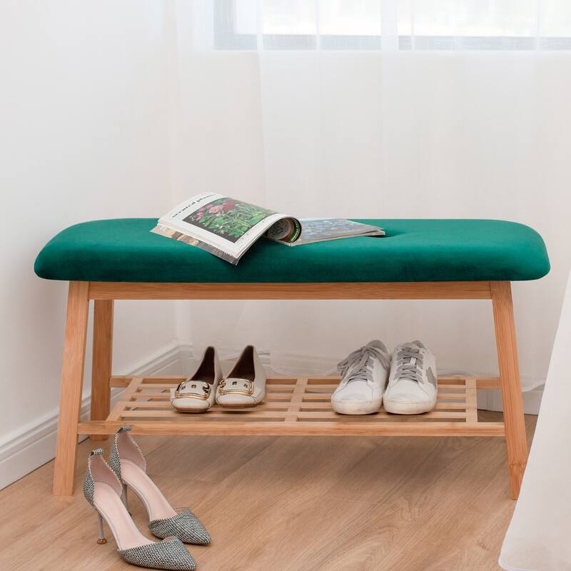 StorageWorks Tufted Bench, Entryway Bench with Shoe Storage Shelf - 36.22"x13.78"x17.72"