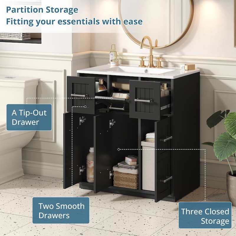 30inch Bathroom Vanity with Undermount Sink and Drawers, Painted Surface, Soft-Close Doors, Bathroom Cabinet