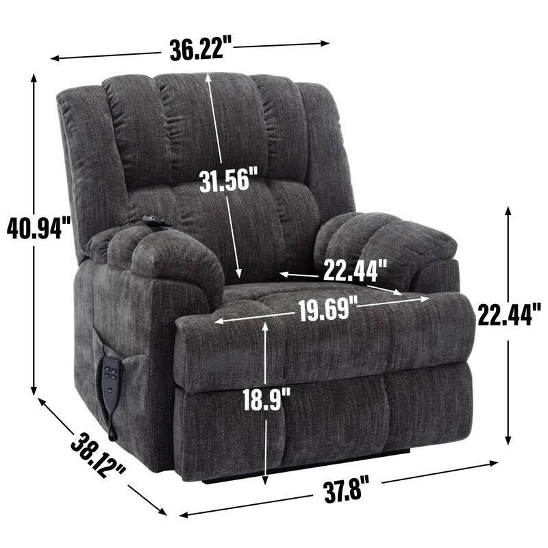 Blue Dual Motor Power Lift Recliner with Heat, Massage, Infinite Recline, and 350 lb Capacity for Elderly