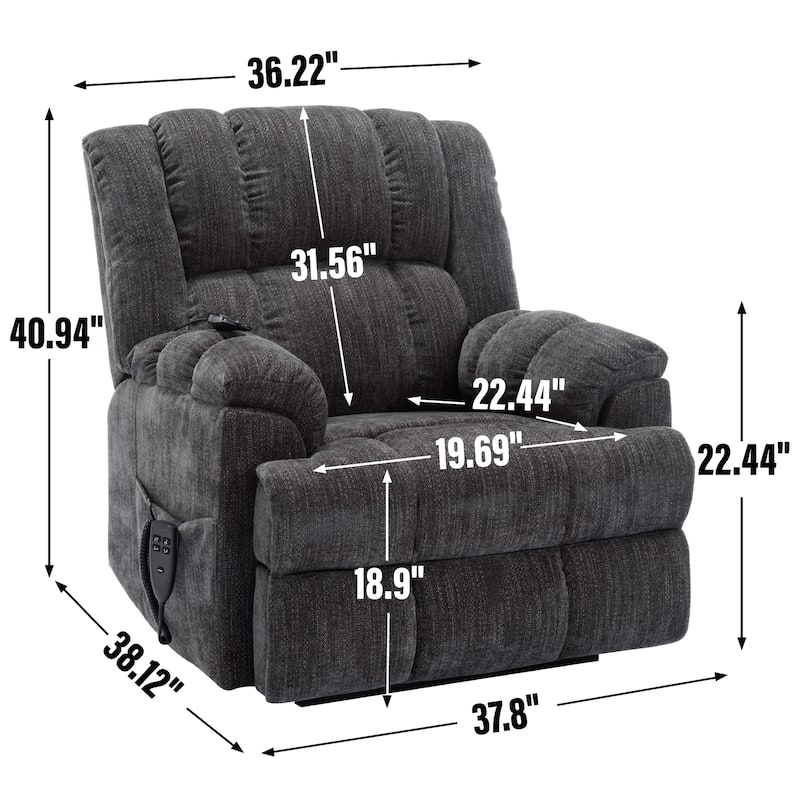 Grey Power Lift Recliner Massage Chair with Dual Motor and Lumbar Heat and Adjustable Positions