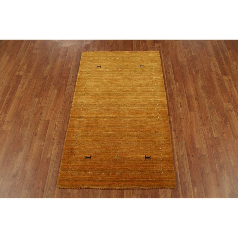 Little Animals Yellow Gabbeh Indian Rug Handmade Wool Carpet - 2'10" x 4'10"