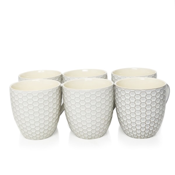 Elama Honeycomb 6 Piece 15 Ounce Mug Set in White. Opens flyout.