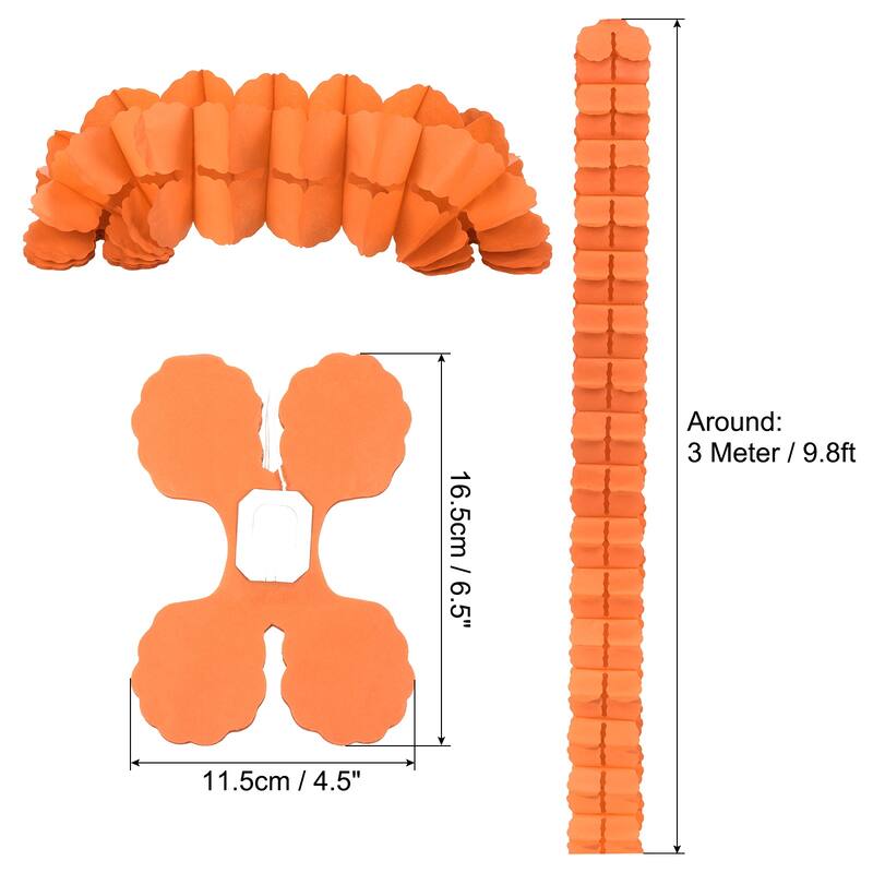 9.8ft Four-Leaf Garland, 12 Pack Tissue Paper Hanging Flower - Orange
