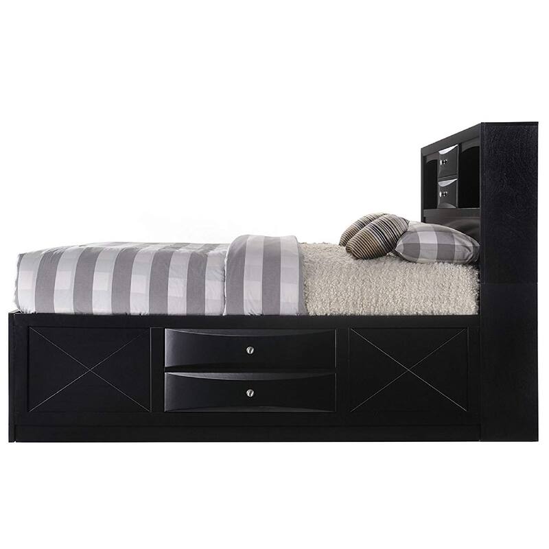 Contemporary Style Queen Size Wooden Storage Bed with Eight Spacious Drawers, Black