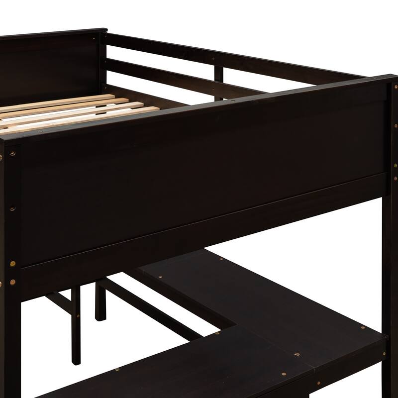 Full Size Wooden Loft Bed with Desk and Shelves, Space-Saving Design