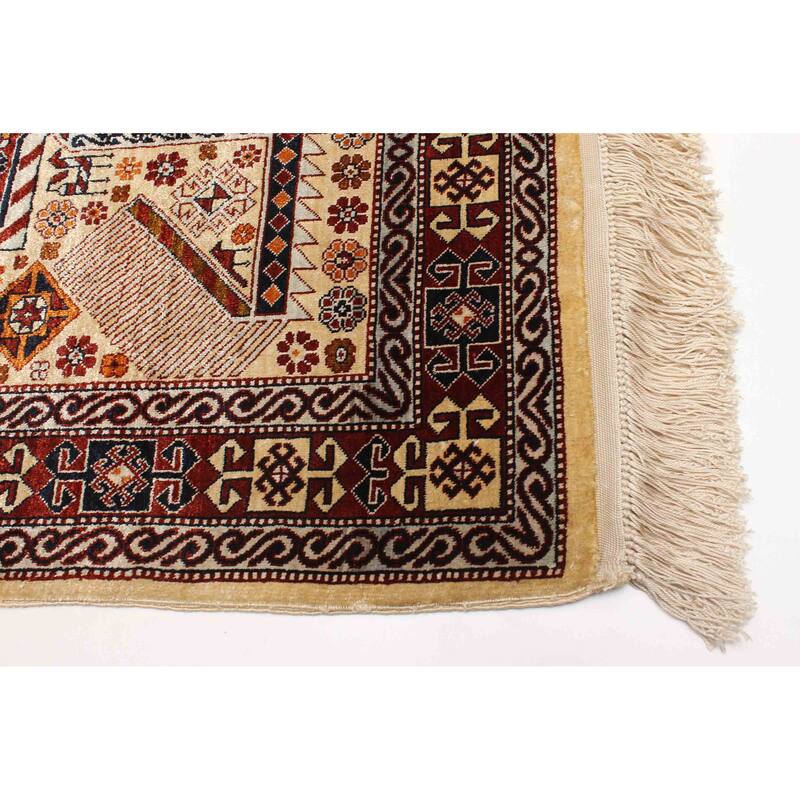 ECARPETGALLERY Hand-knotted Hereke Light Khaki Silk Rug - 2'4 x 2'11