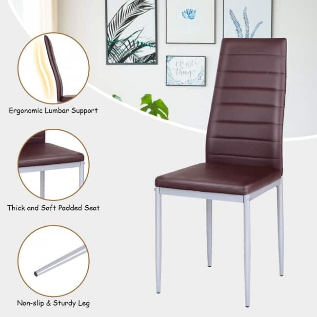 4 Pieces PVC Elegant Design Leather Dining Chairs with Solid Metal Legs - 16.0" x 20.0" x 38.5" (W x D x H)