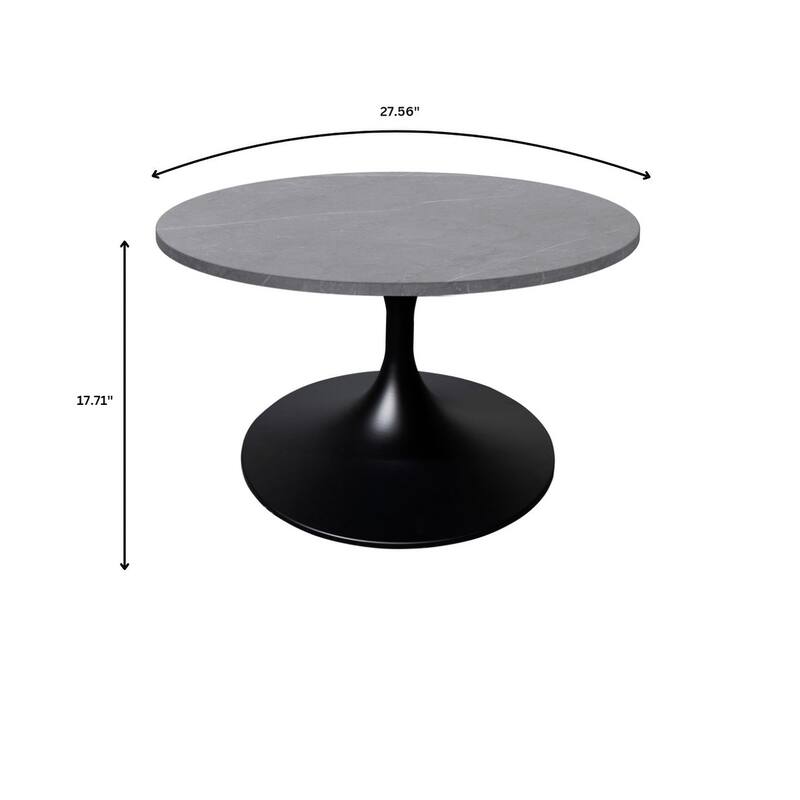 LeisureMod Verve 27" Round Coffee Table with Sintered Stone TableTop and Black Steel Base for Living & Bedroom