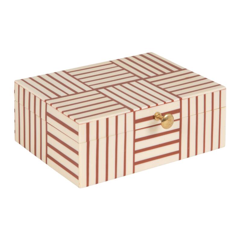 Resin Box with Striped Block Pattern and Gold Clasp - 8.0"L x 6.0"W x 3.0"H - Orange;White