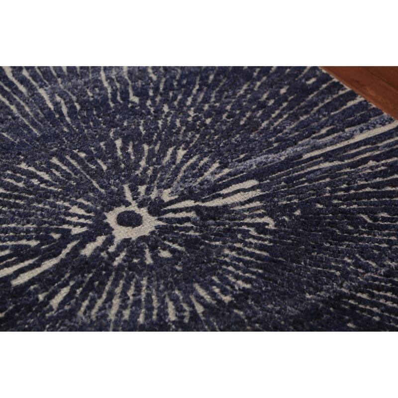 Blue Abstract Moroccan Oriental Area Rug Handmade Wool Carpet - 4'11" x 8'0"