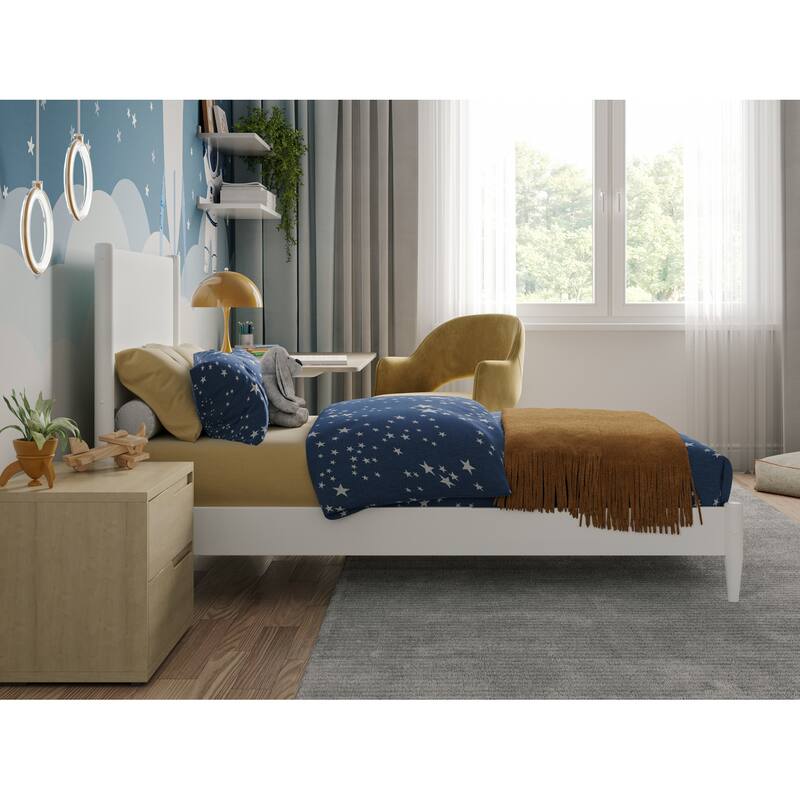 Rustic Ranch Twin Platform Bed - Solid Wood Low Profile Bed Frame in White