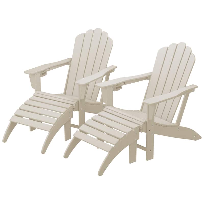 Aderson Outdoor Poly Adirondack Chair with Ottoman 4-Piece Set - Sand