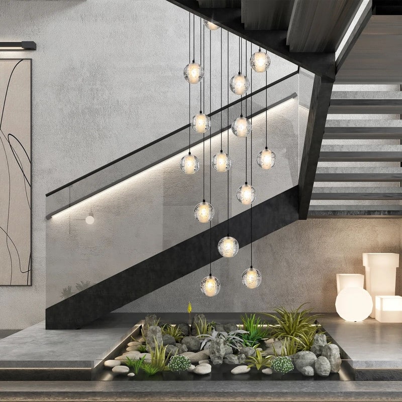 KAYLA 14-Lights Black Staircase Chandelier, Modern Pendant Light Fixture for Entryway, Living Room, Dinning Room, Foyer