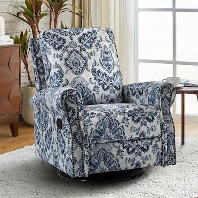 Roderich Farmhouse Floral Print Swivel Rocker Recliner with Rolled Arms by HULALA HOME