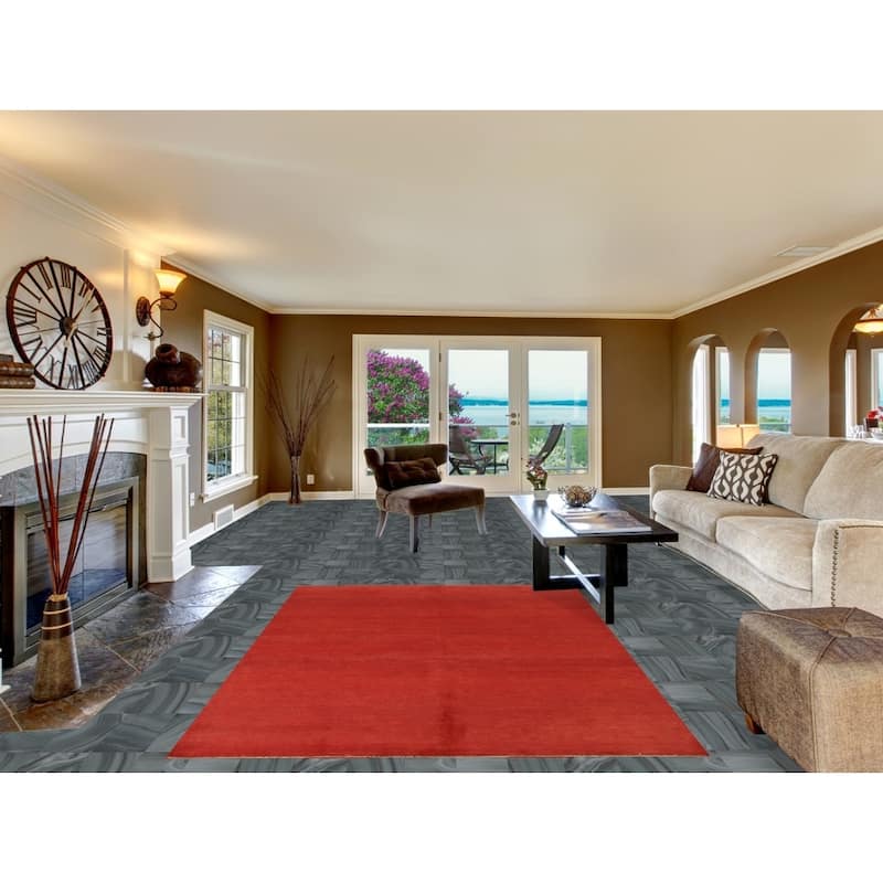 Modern Red Gabbeh Oriental Area Rug Hand-Knotted Wool Carpet - 5'6"x 7'10"