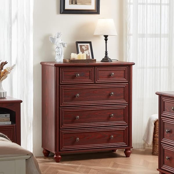red dresser for bedroom Red and White Patterned Wooden Chest of Drawers
