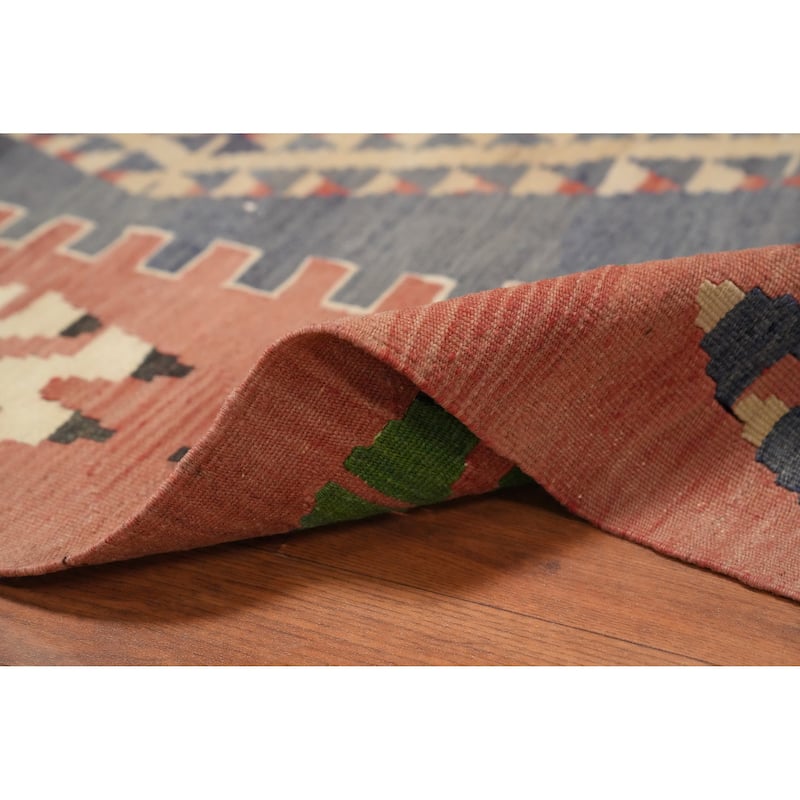 Hand Woven Oriental 100% Wool Carpet Southwestern Tribal Oranges & Rust Kilim Area Rug - 9' 3'' X 5' 1''