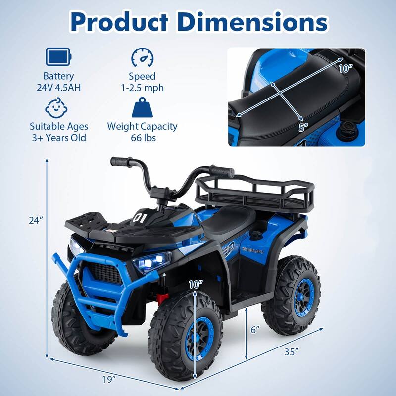 Costway 24V Kids Ride on Electric ATV Car Toy with Spring Suspension & - See Details