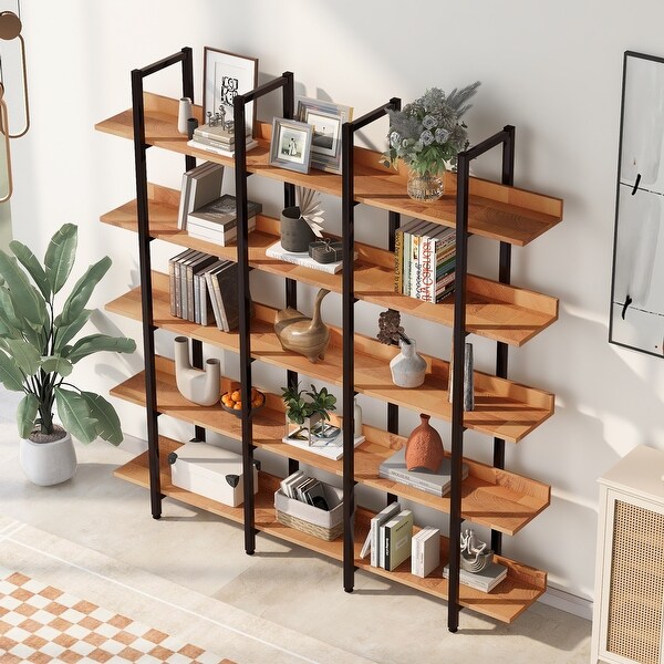 5 Tier Bookcase Home Office Open Bookshelf, Vintage Industrial