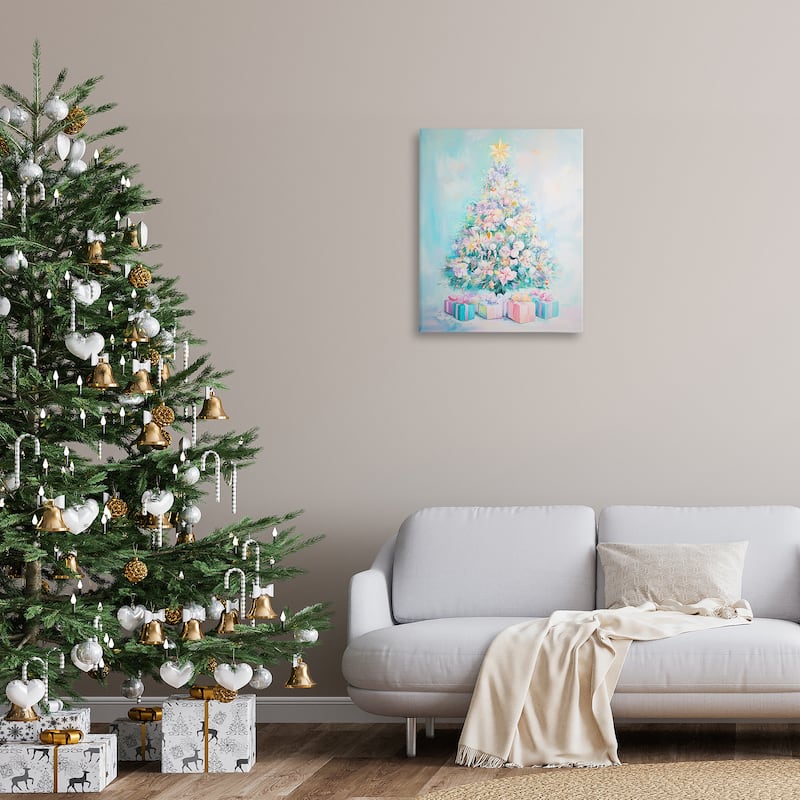 Stupell Pastel Christmas Tree on Blue Canvas Wall Art Design By Arlington Prints