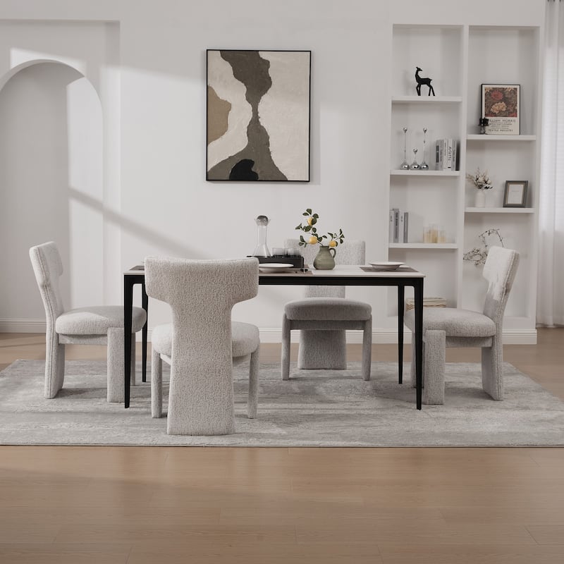 22.05" Wide Modern Upholstered Chenille Dining Chair Set of 4 with Rubberwood Legs, Armless Curved Back Accent Chairs