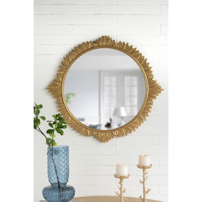 35.5"x 31.5" Round MDF Wall Mirror with Ornate Gold Frame