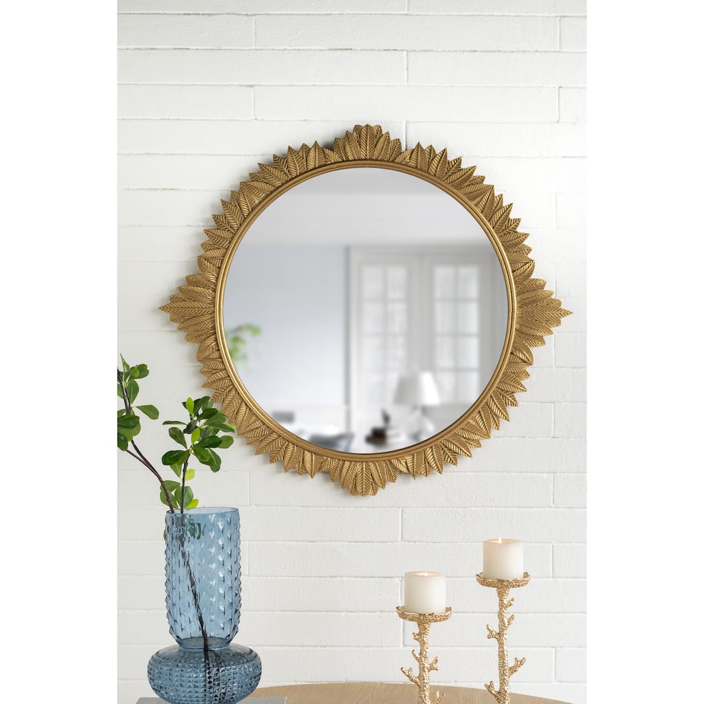 35.5x31.5" Round MDF Wall Mirror with Ornate Gold Frame