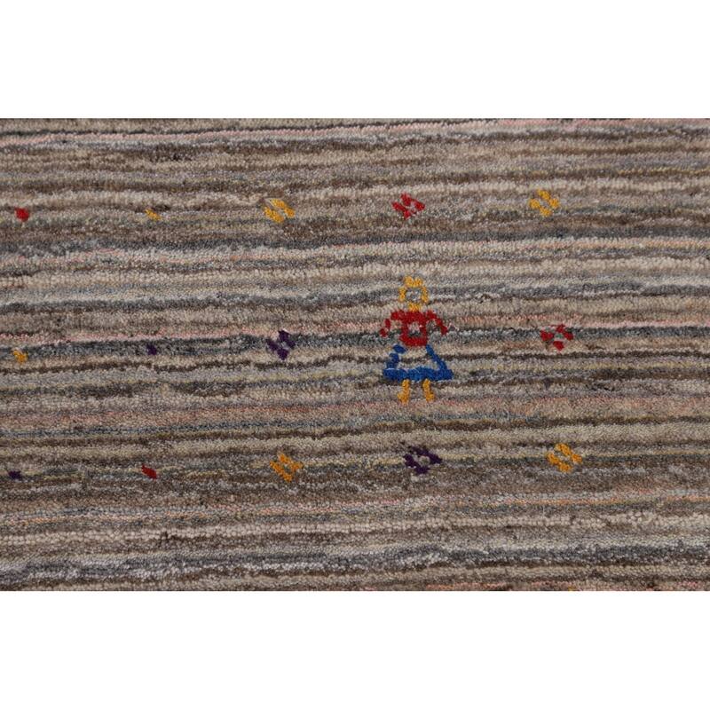 Striped Gabbeh Indian Area Rug Hand-Knotted Wool Carpet - 4'11" X 8'1"