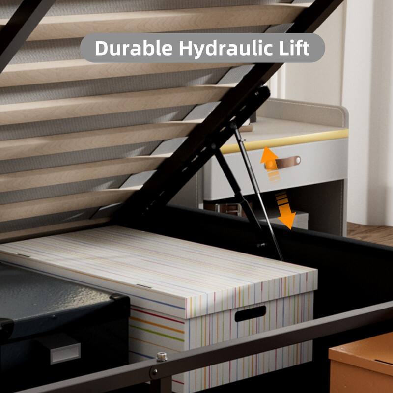 Modern Upholstered Lift-Up Storage Platform Bed with Headboard