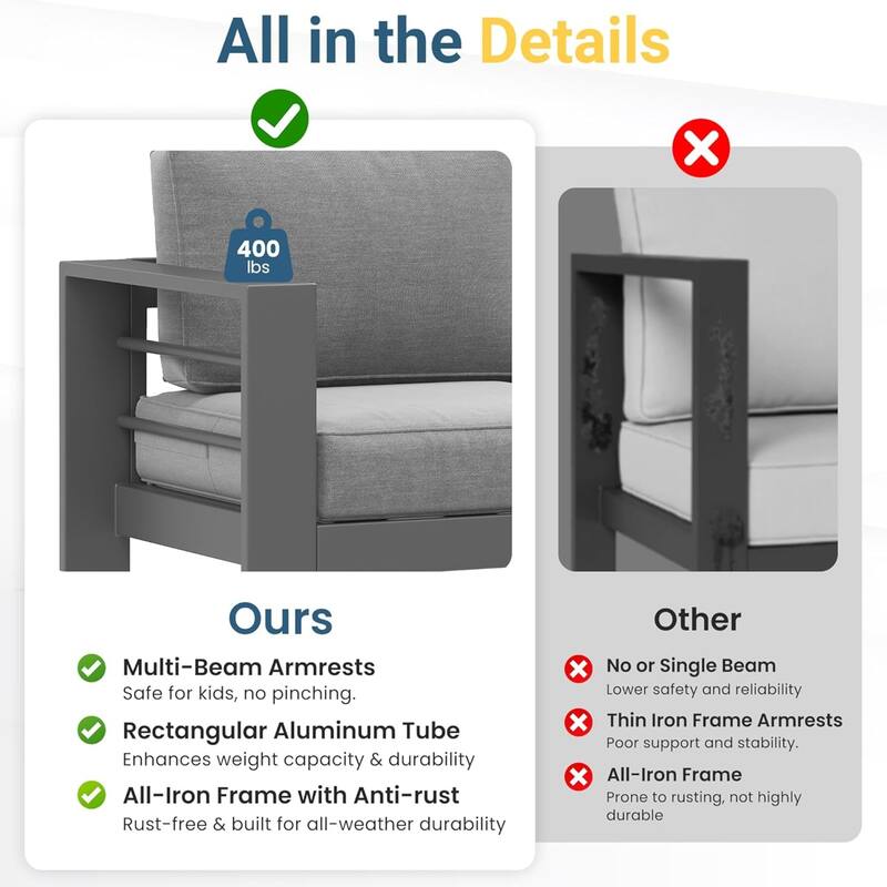 Set of 2 28" Metal Patio Armchairs with Thick Gray Cushions Gray Frame