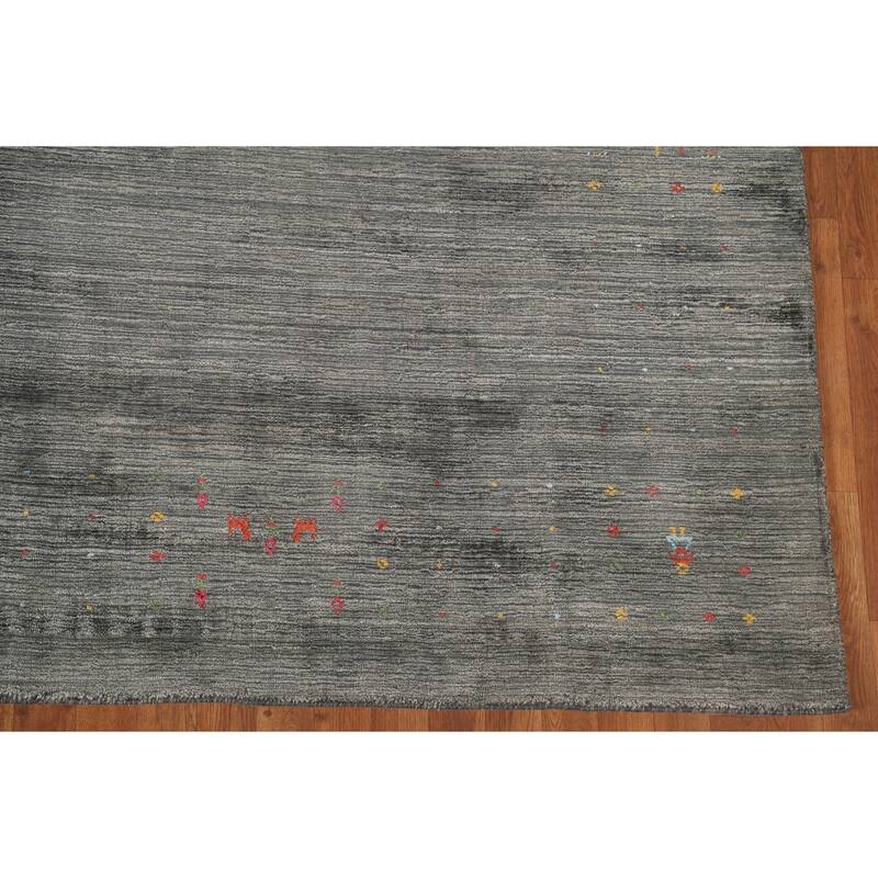 Gray & Green Gabbeh Oriental Area Rug Handmade Wool Carpet - 7'9"x 9'9"