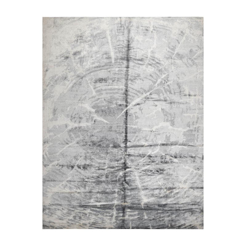 Hand Knotted Designer Tone On Tone, Gray Tibetan Bamboo Silk Area Rug - 9' 2'' x 12' 2''