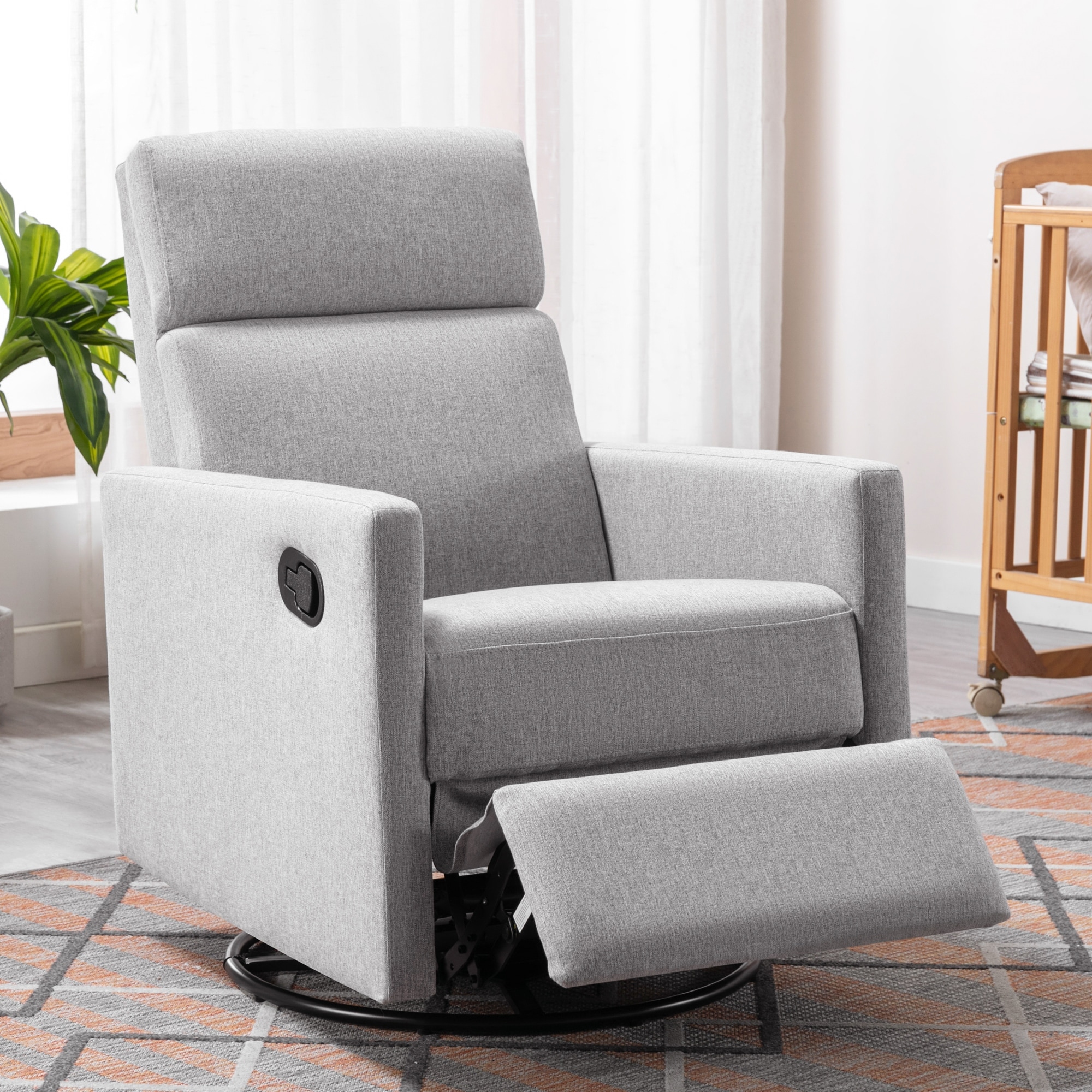 Modern Upholstered Glider Swivel Recliner Chair Linen Upholstered