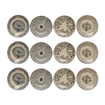 Stoneware Plates Dinnerware Set with 4 Pattern Prints - 6.0"L x 6.0"W x 1.0"H