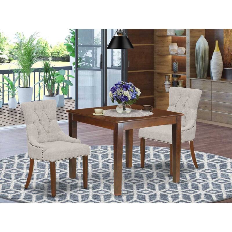 HomeStock 3-Piece Mahogany Finish Square Solid Wood Top Dining Table Set