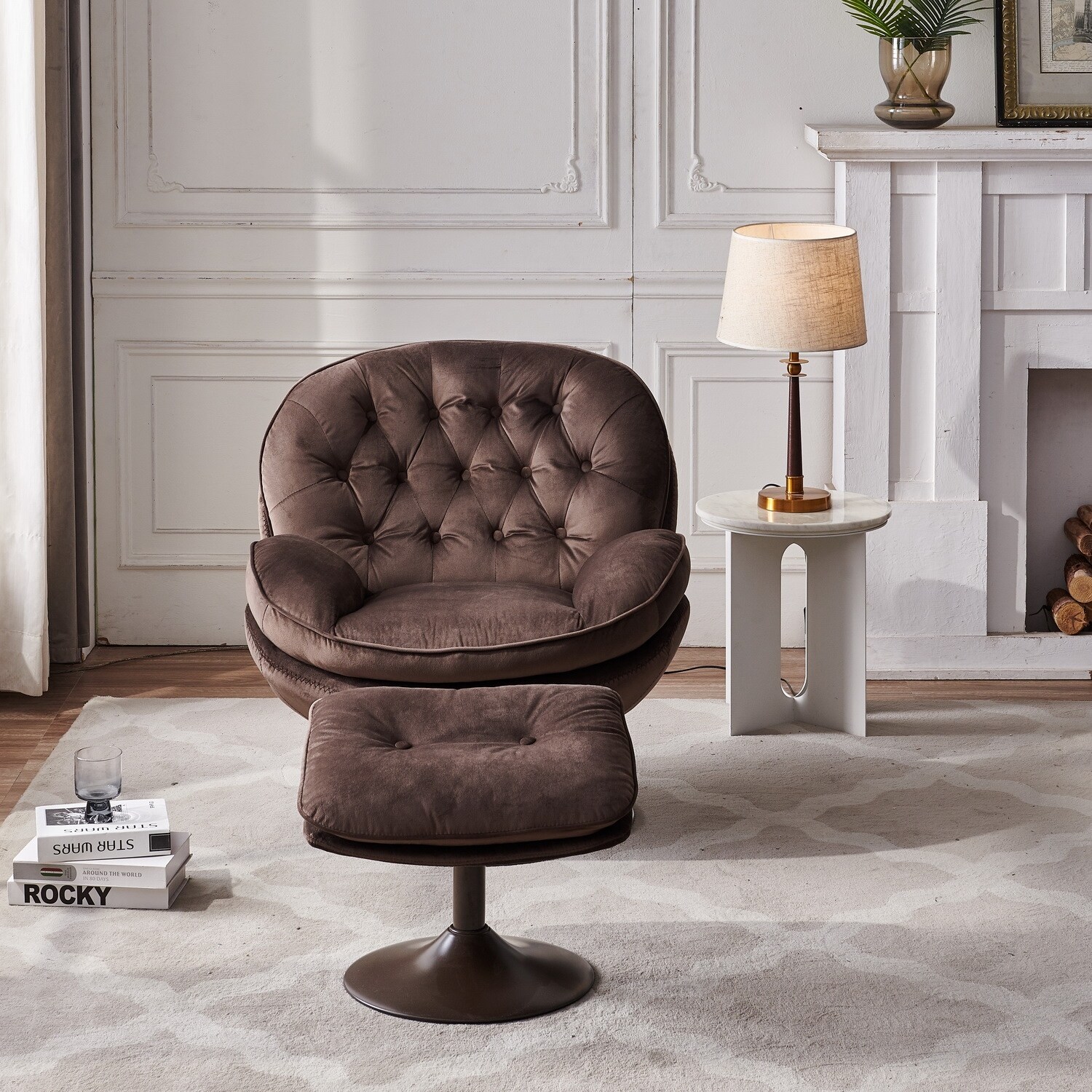 Velvet swivel best sale lounge chair