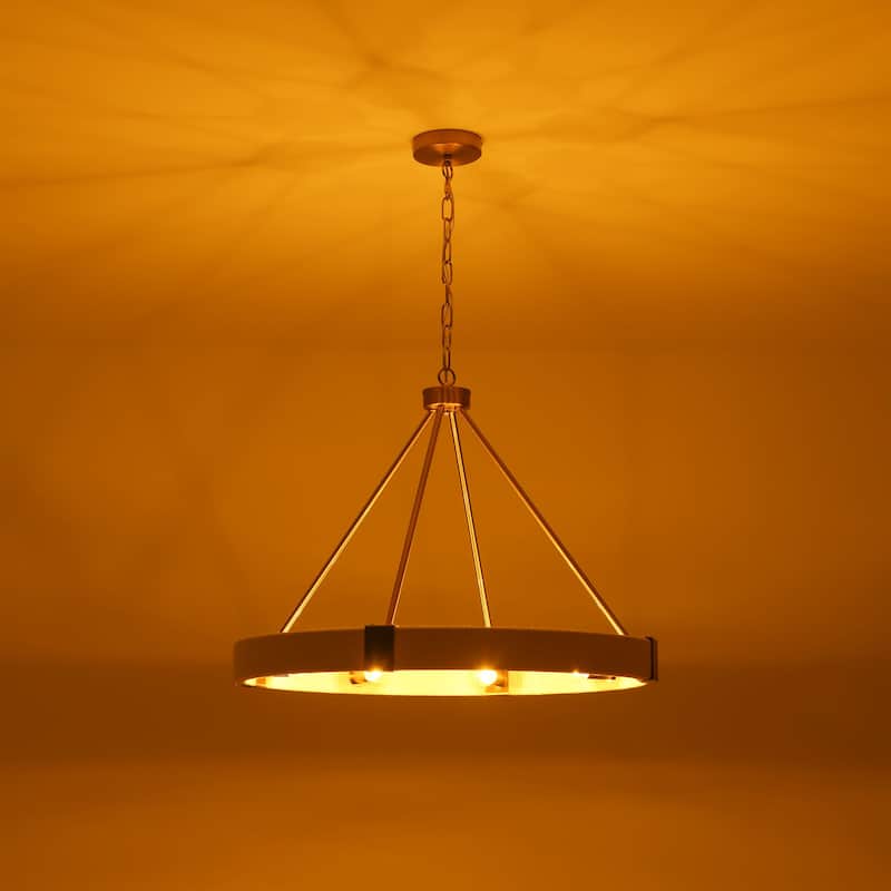 8-Light 27" W Modern Boho Beige Round Wagon-wheel Hand-Woven Cotton Chandelier - 27.6 in. W x 21.3 in. H x 27.6 in. D