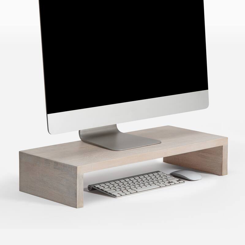 Jani Wood Monitor Stand Riser Desk - Ergonomic Design Stand, Desktop Organizer Table for Home, Office Workspace, Gaming Desk - Off-White