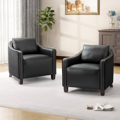 Retro industrial genuine leather barrel chair with nailhead Set of 2 by HULALA HOME