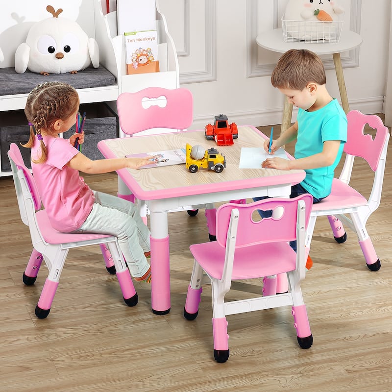 Kids Table and 4Chairs Set-Height Adjustable Desk