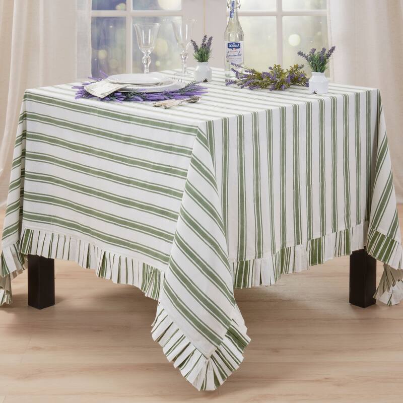 Striped Cotton Tablecloth with Fringe Detail for Relaxed Dining, Casual Entertaining, and Layered Table Styling - 70"