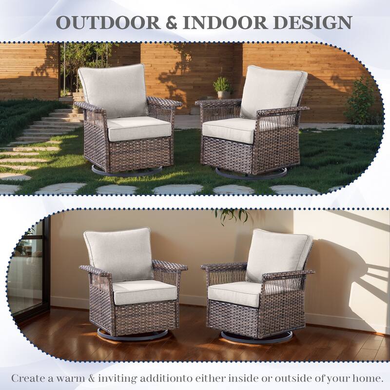 Outdoor 360 Degree Swivel Chair with Ottoman - Brown