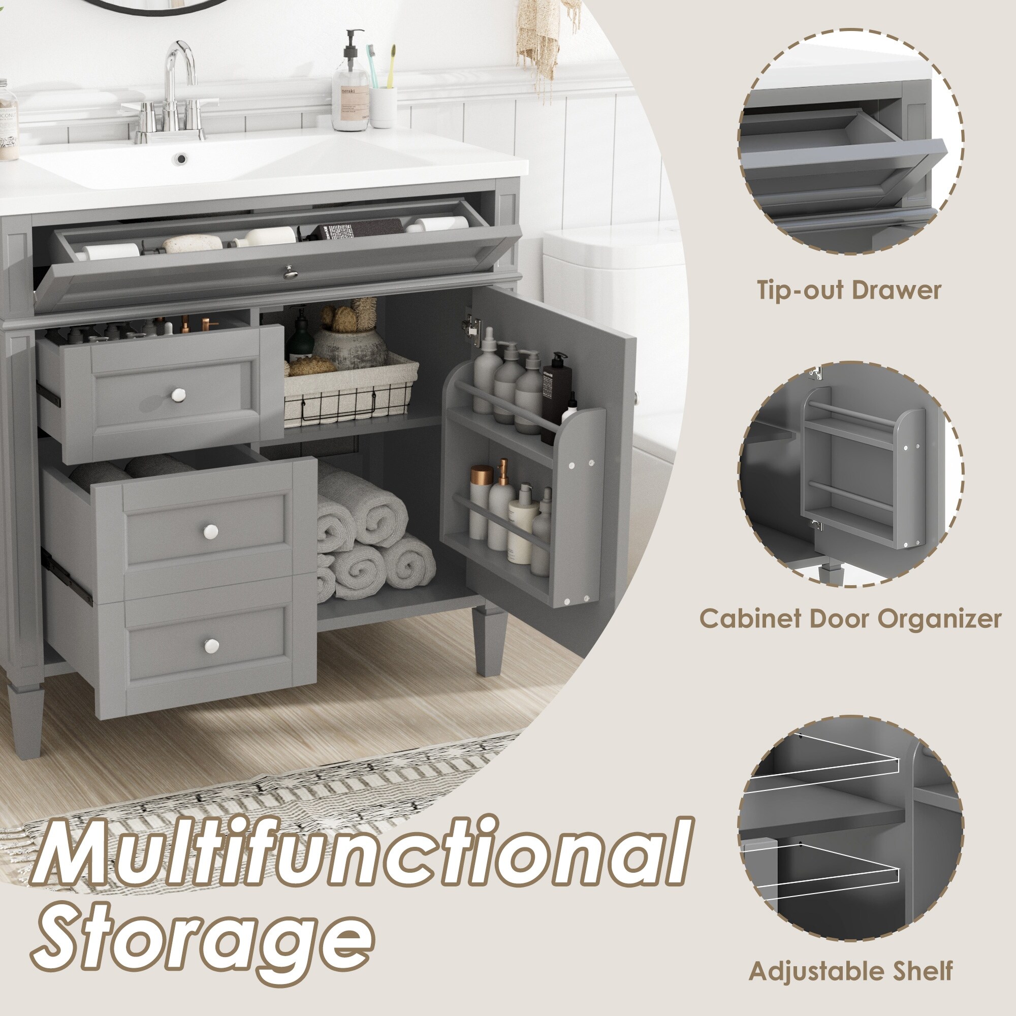 福袋安いいね半額ストア 36'' Bathroom Bathroom Modern Sink, Single with Vanity その他
