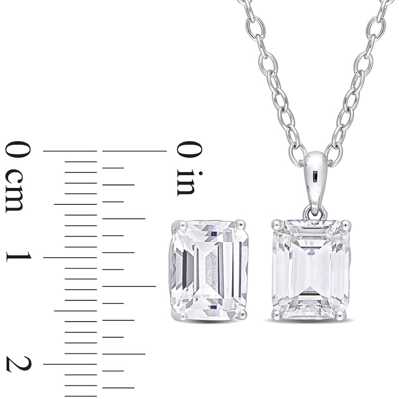Miadora 11 3/4ct TGW Created White Sapphire Set of Necklace and Earrings Sterling Silver