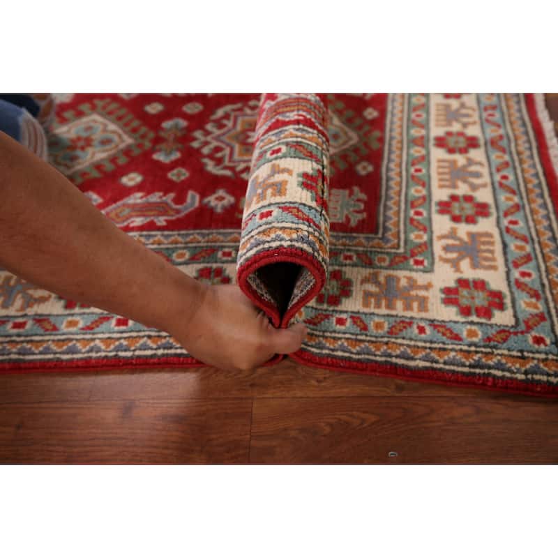 Red Kazak Rug Hand-Knotted Oriental Foyer Wool Carpet - 2'6" x 4'1"